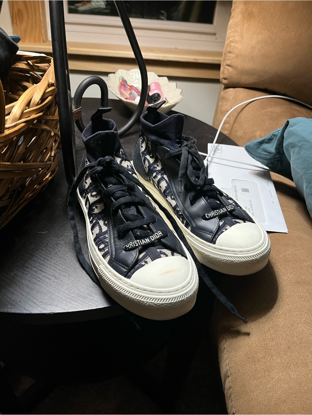 Dior Navy Blue and White High-Top Sneakers - Picture 5 of 5